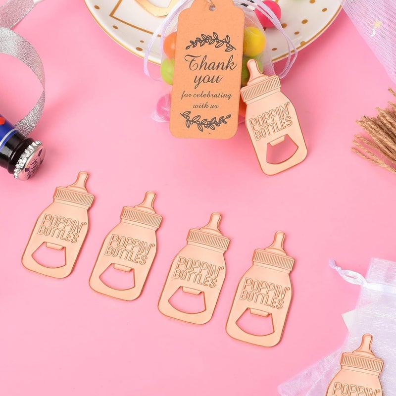 KaGrbves 50pcs Poppin Bottle Openers, Baby Shower Party Return Gifts Favors for Guests, Souvenirs with Gift Tags and White Bags in Bluk(Rose Golden) - Image 4